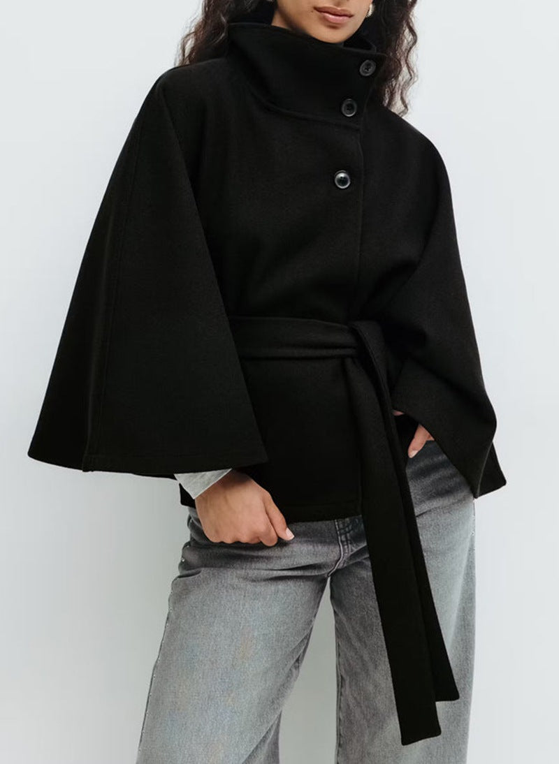 Elegant High-Neck Batwing Kåpe