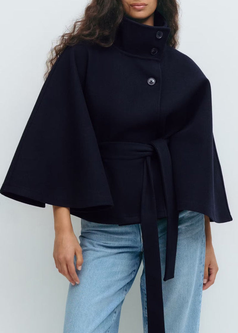 Elegant High-Neck Batwing Kåpe